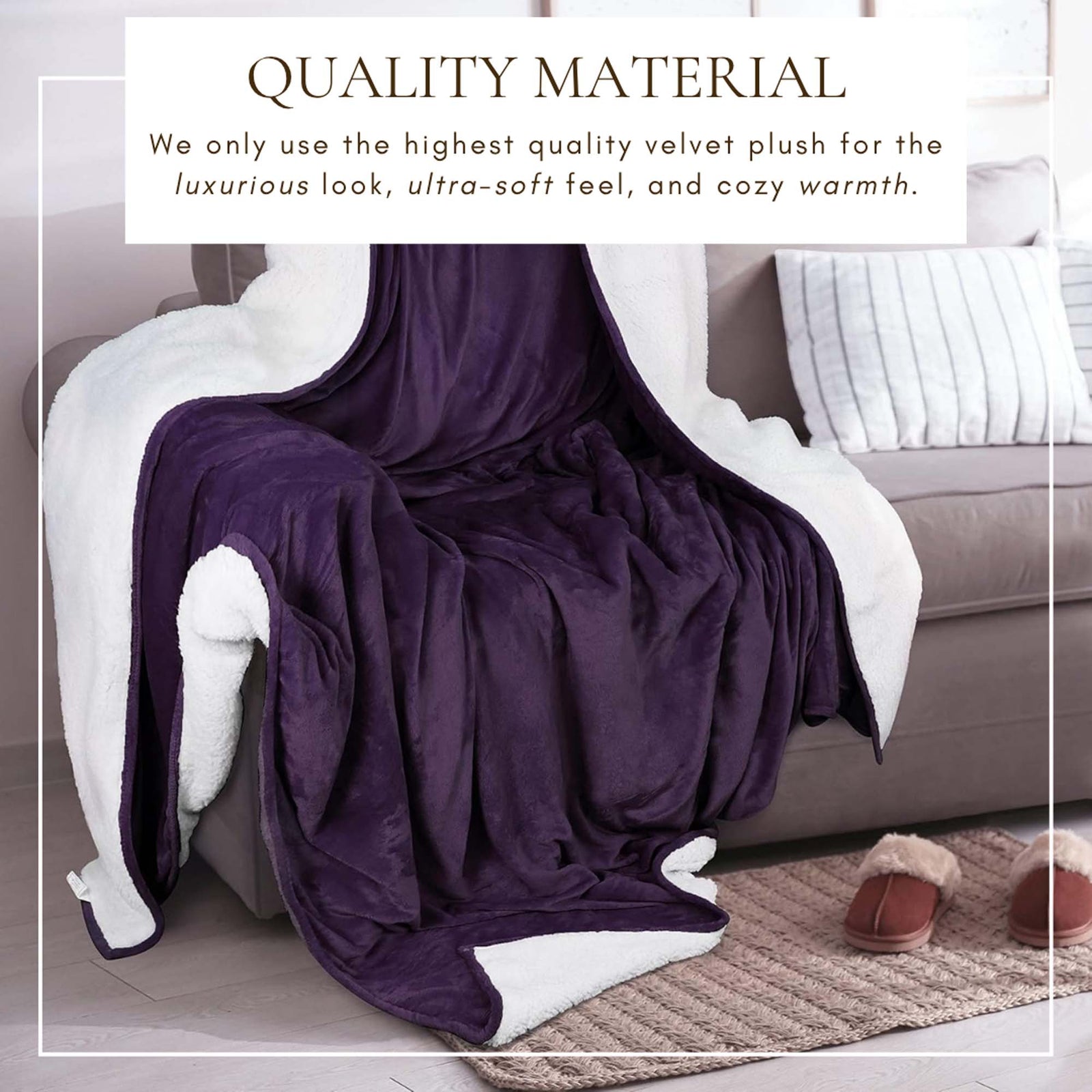 Velvet Plush Sherpa Bed Blanket - Sherpa Fleece Collection