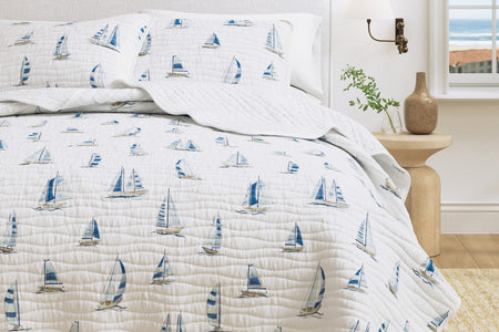 Coastal Blue Sailboat Quilt Set - Marzano Collection