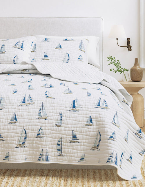 Load image into Gallery viewer, Coastal Blue Sailboat Quilt Set - Marzano Collection
