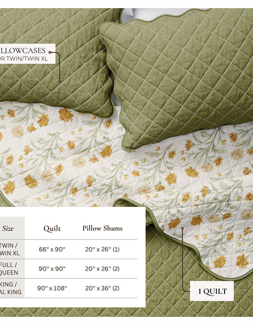 Load image into Gallery viewer, Floral Print &amp; Scallopeded Edge Cotton Quilt Set - Illiana Collection
