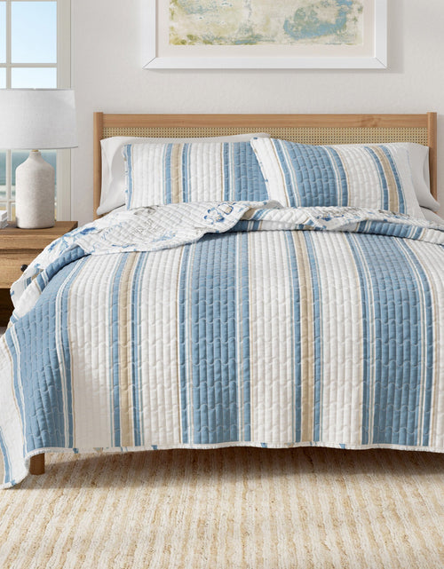 Load image into Gallery viewer, Stripe &amp; Ocean Story Coastal Quilt Set - New Castle Collection
