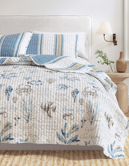 Load image into Gallery viewer, Stripe &amp; Ocean Story Coastal Quilt Set - New Castle Collection
