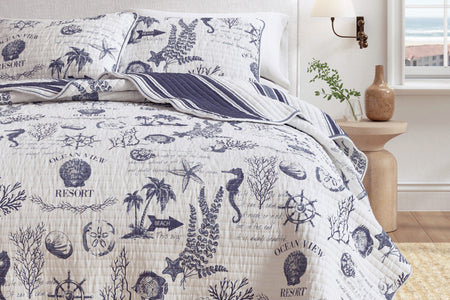 Coastal Printed Cotton Quilt Set - Calypso Collection