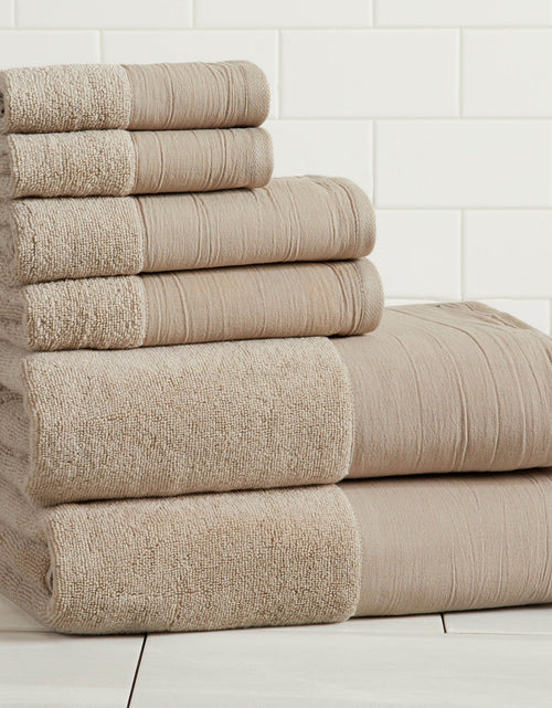 Load image into Gallery viewer, Cotton Linen-Like Border 6-Piece Towel Set - Priya Collection
