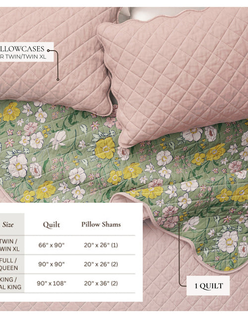Load image into Gallery viewer, Floral Print &amp; Scalloped Cotton Quilt Set - Gwen Collection
