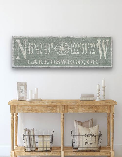 Load image into Gallery viewer, Personalized Coordinates Compass Rose Canvas Sign
