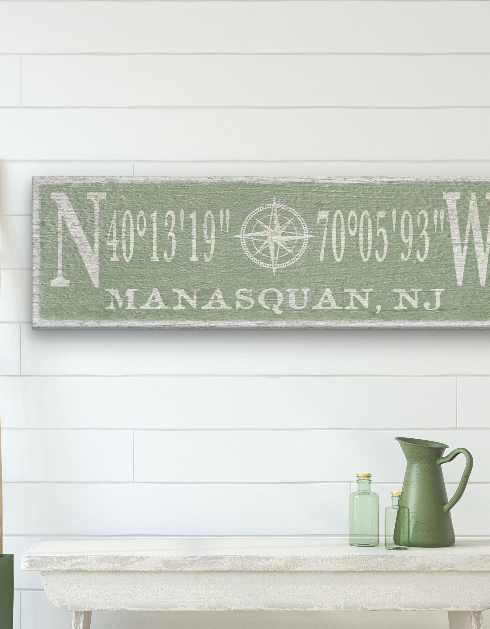 Personalized Coordinates Compass Rose Canvas Sign