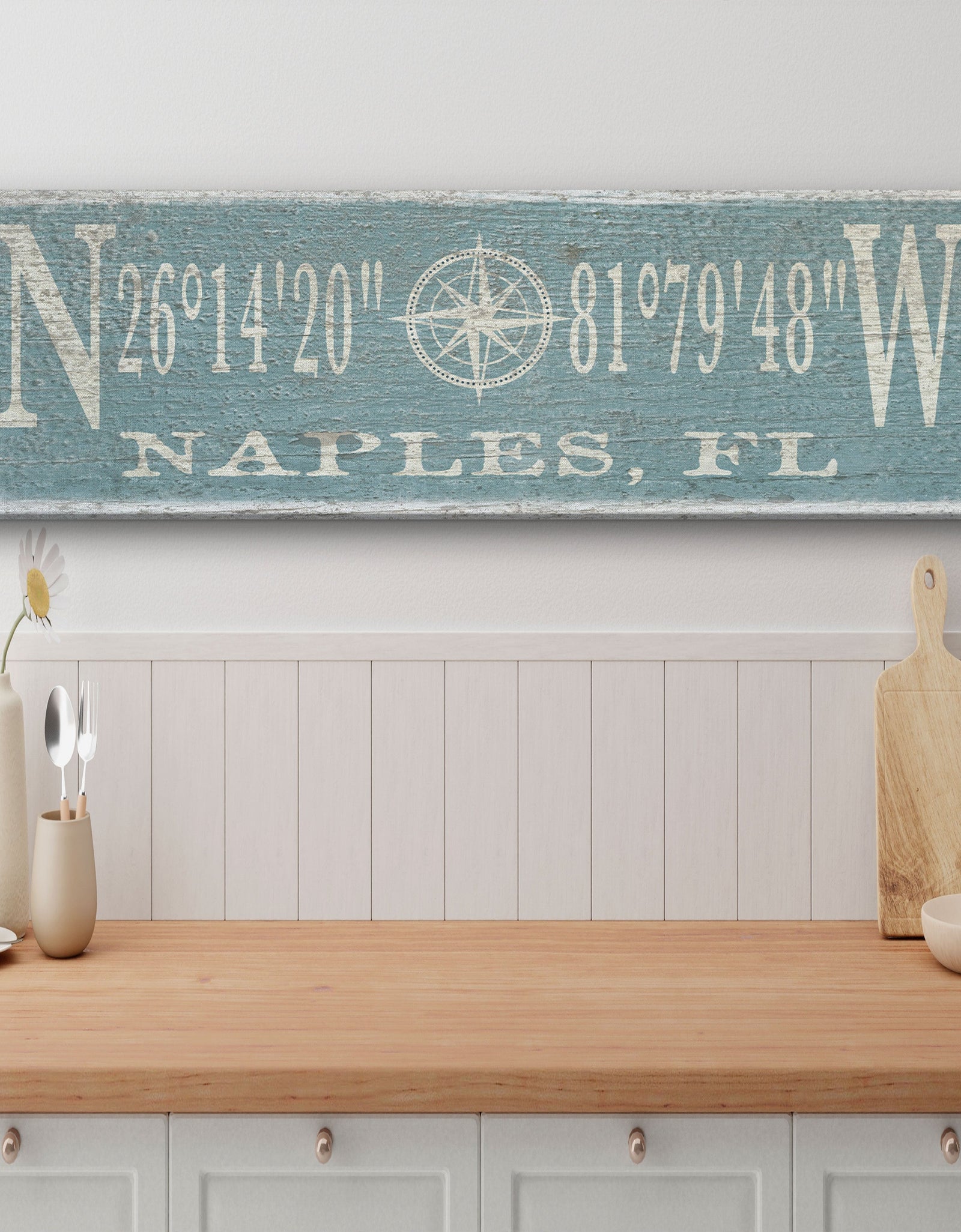 Personalized Coordinates Compass Rose Canvas Sign
