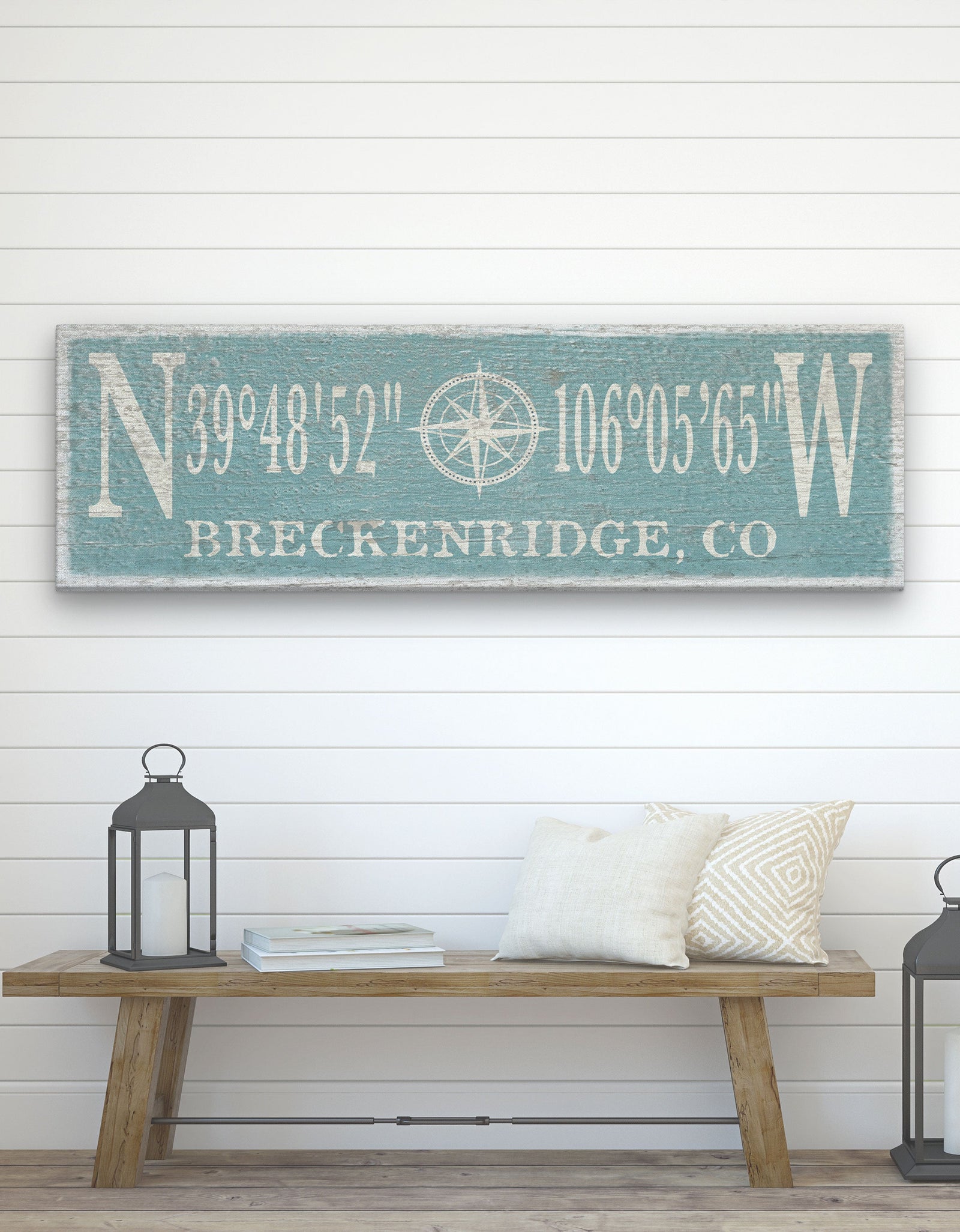 Personalized Coordinates Compass Rose Canvas Sign