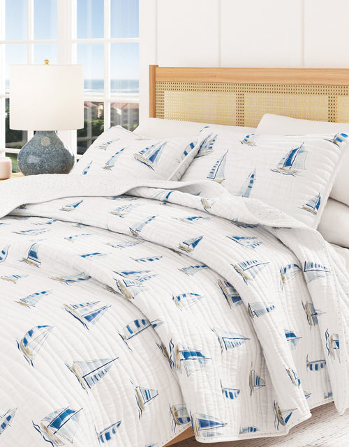 Load image into Gallery viewer, Coastal Blue Sailboat Quilt Set - Marzano Collection
