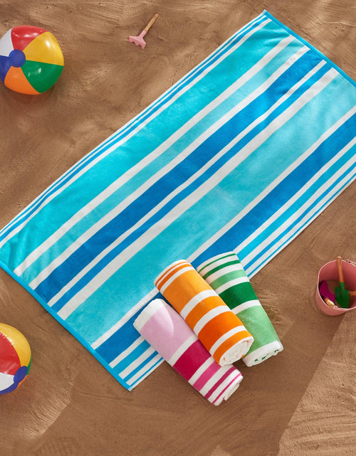 Load image into Gallery viewer, Cotton Velour Cabana Stripe Beach Towel - Novia Collection
